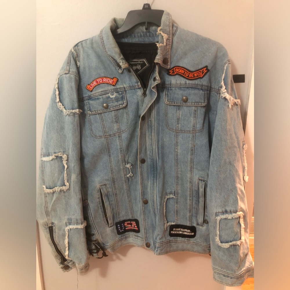 Diamond Plate Live To Ride Denim Motorcycle Jacket
